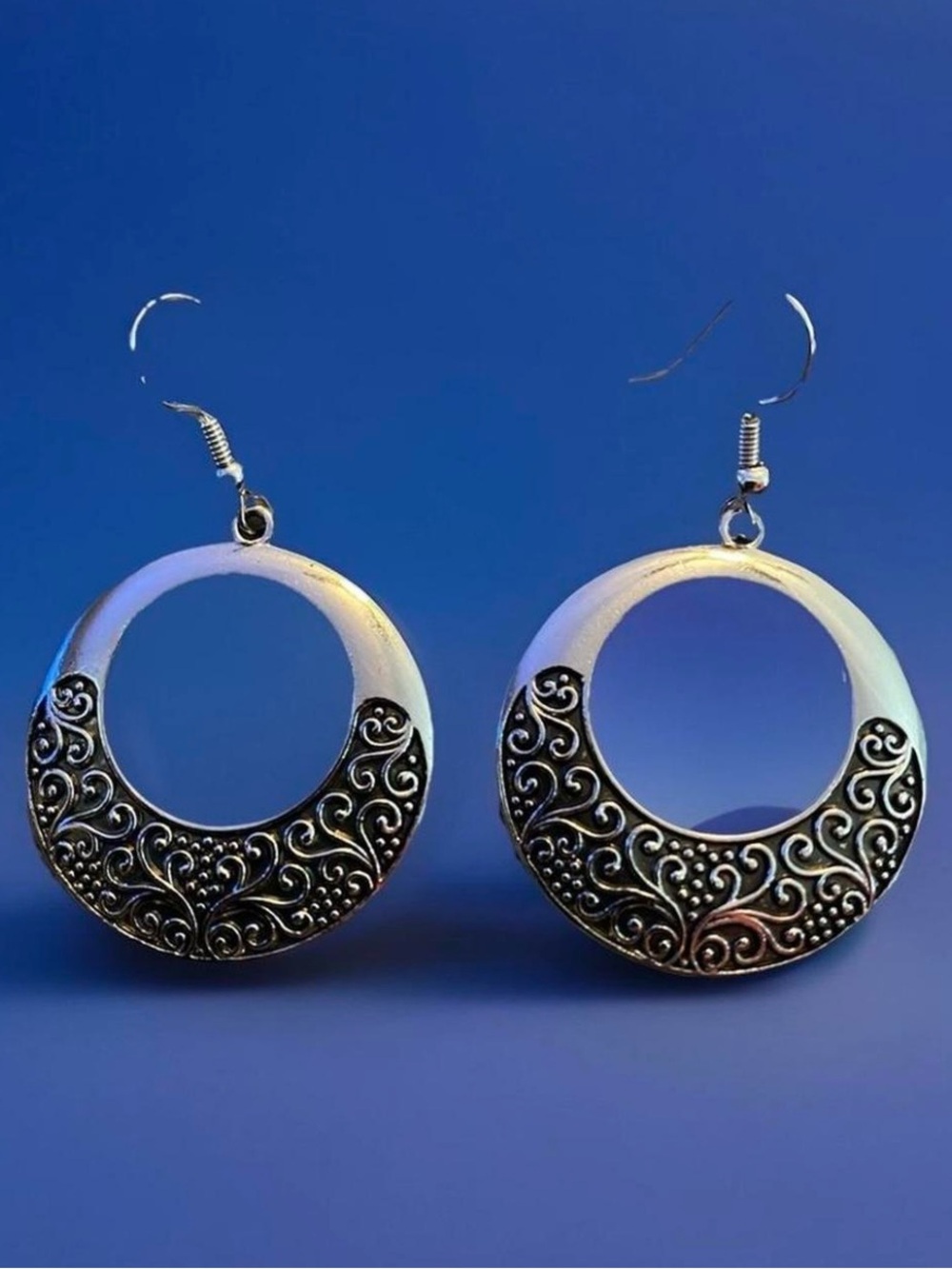 Silver Filigree Hoop Drop Earrings - Elegant Women's Jewelry